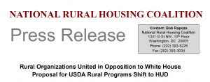 Rural Organizations Join in Opposition to White House Proposal to Shift USDA Rural Programs to HUD
